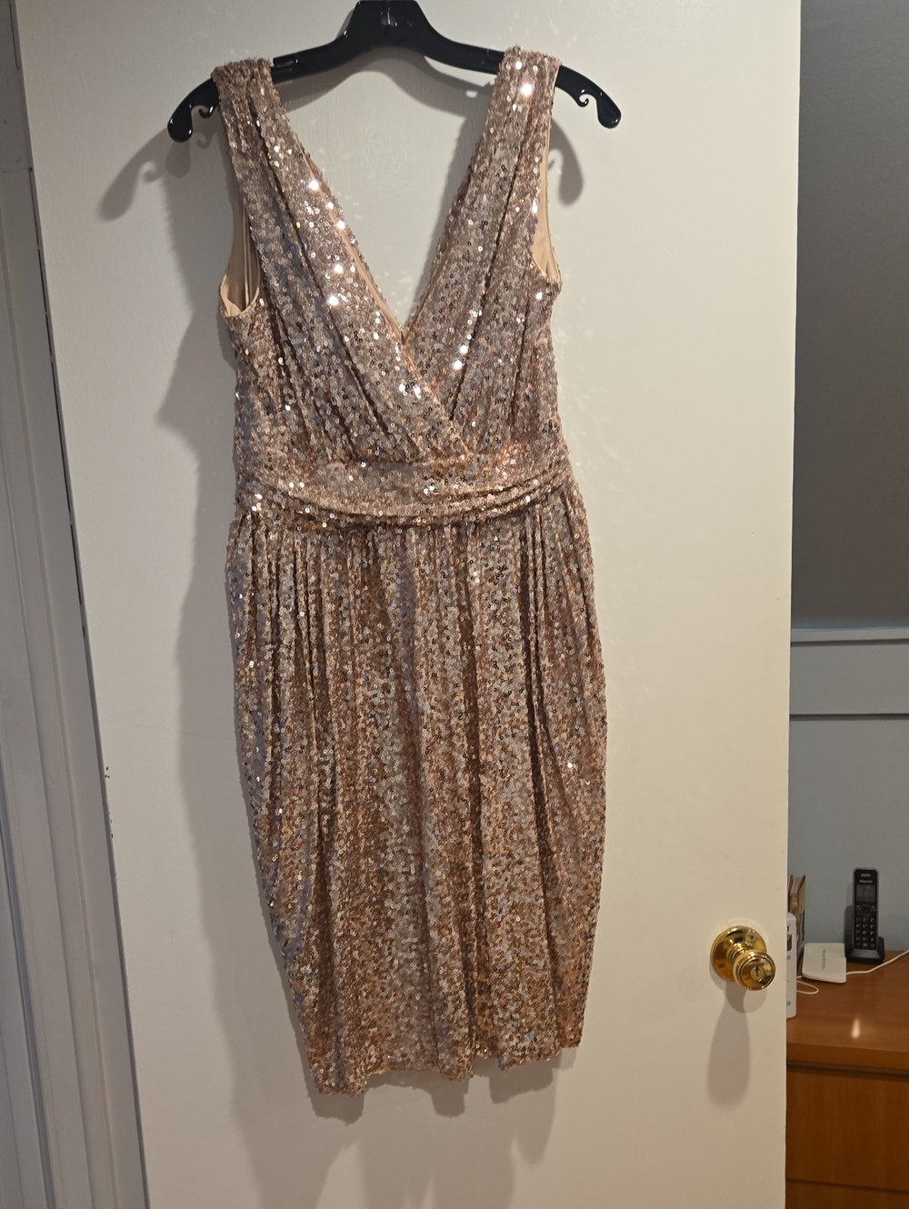 Badgley Mischka Rose Gold Sequin V-Neck Dress